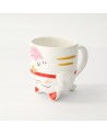 White ceramic mug Maneki Neko cat pattern with pink fish and red and gold accents 35 cl