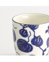Tazza in porcellana bianca decoro foglie blu stile giapponese capacità 17 cl