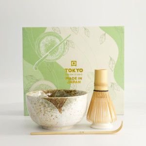 Matcha-Set Yukishino mit Keramikschale, Bambusbesen und japanischem Löffel
