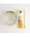 Matcha-Yukishino-Set mit Keramikschale, Bambusbesen, Teelöffel und Pulverbehälter