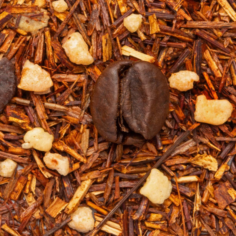 grains de café morceaux de sucre et feuilles de rooibos pour infusion tiramisu