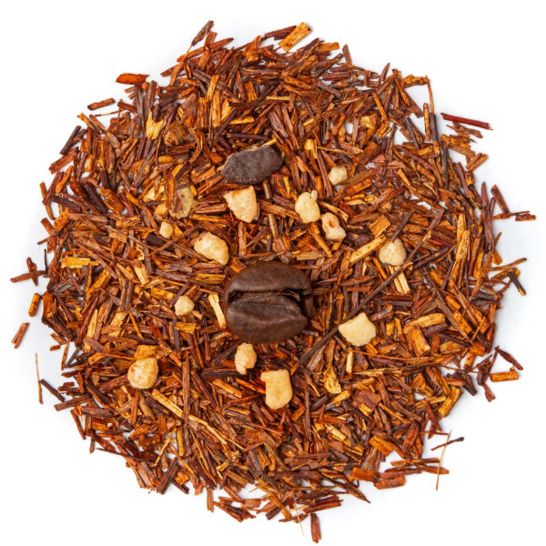 Mélange de rooibos avec grains de café et morceaux d'amande pour infusion saveur tiramisu