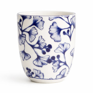 Porzellanschale mit blauem Ginkgo-Dekor auf weißem Grund 17 cl Flora Japonica