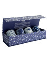 Geschenkset vier japanische Porzellanschalen mit blau-weißen Blütenmotiven, 160 ml