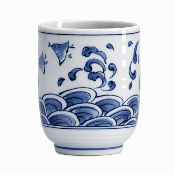 Tasse en porcelaine blanche décor vagues bleues capacité 16 cl