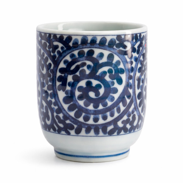 tasse en porcelaine blanche décor spirale bleue capacité 16 cl