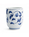 Weiße Porzellan-Tasse mit blauen Pfingstrosen-Motiven, 16 cl