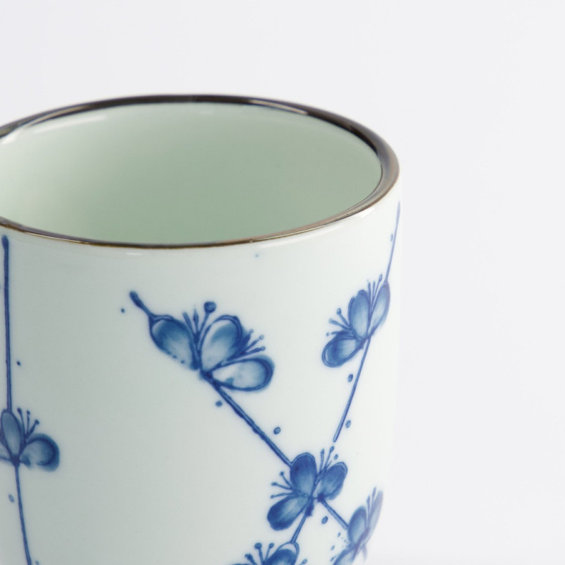 White porcelain cup with blue flower decoration and gold rim capacity 16 cl Cherry Blue