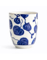 Tasse en porcelaine blanche décor feuilles de lierre bleu style japonais 17 cl