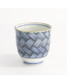 Blue and white woven pattern porcelain tea cup with gold rim