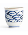 Tazza in porcellana bianca decoro onda blu stile giapponese per tè