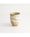 Tasse Yunomi Shino en céramique beige et blanche 20cl pour thé style japonais traditionnel