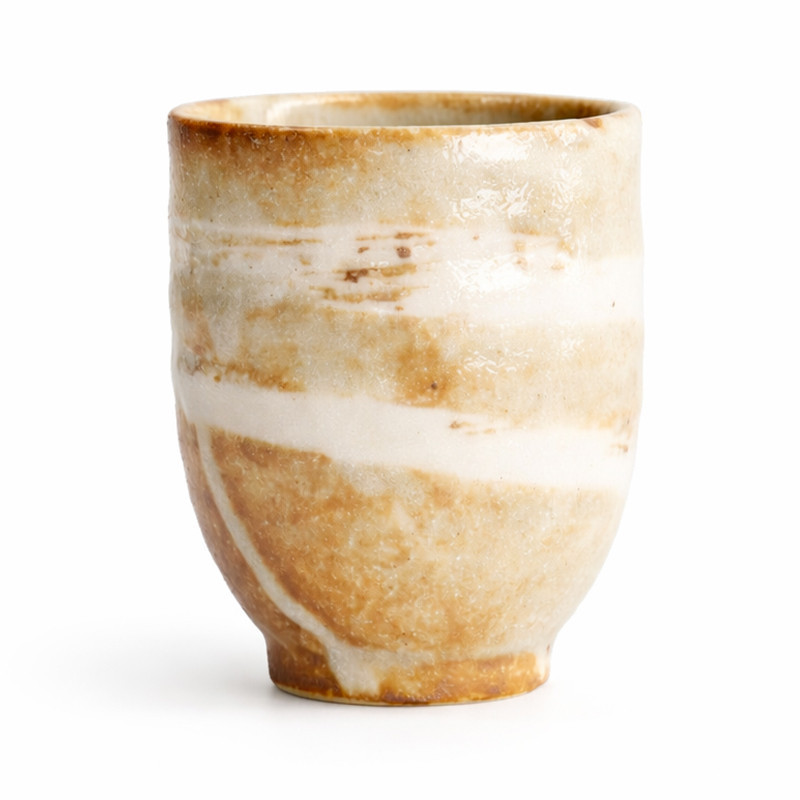 Yunomi-Tasse Shino aus Keramik in Beige und Weiß, 20 cl für Tee und Aufgüsse