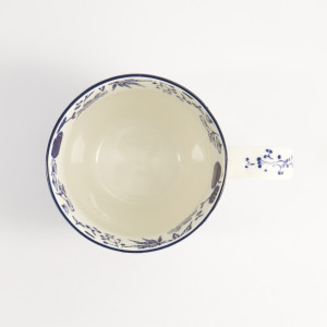 Mug blanc décor floral bleu motif gingko intérieur et anse décorée 38 cl