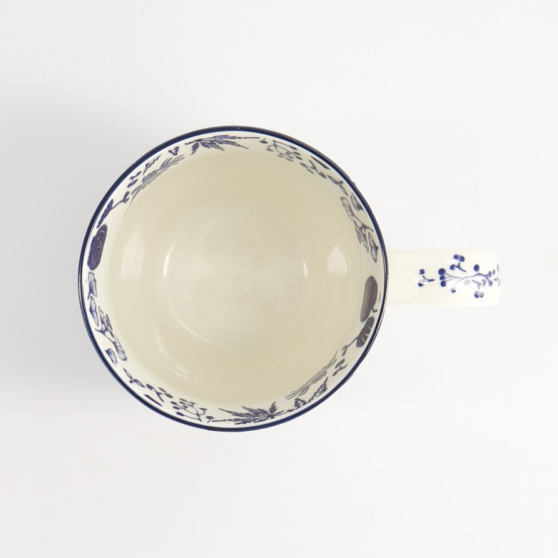Mug bianco decoro floreale blu motivo ginkgo interno e manico decorato 38 cl