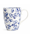 Mug en porcelaine blanche décoré de feuilles et baies de ginkgo bleu style japonais 38cl