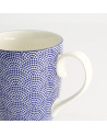 Keramiktasse mit blauem Punktmuster und weißem Henkel im japanischen Design, 38 cl