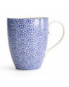 Mug en porcelaine motif points bleus style japonais capacité 38 cl avec anse blanche