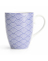 Mug en céramique motif vagues japonaises bleu et blanc contenance 38 cl avec anse ergonomique