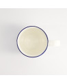 White mug with thin blue border, empty interior, white handle, Nippon Wave model, 38cl