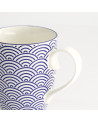 Keramiktasse mit japanischem Wellenmuster in Blau und Weiß, ergonomischer Henkel, 38 cl