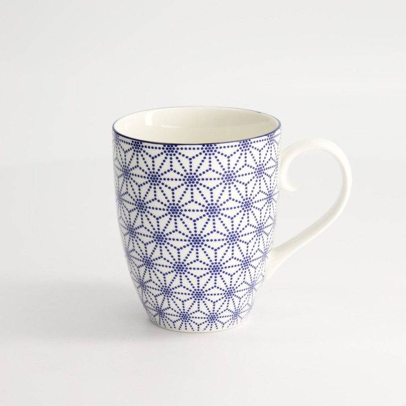 Tazza in ceramica bianca motivo stella blu stile nippon con manico ergonomico