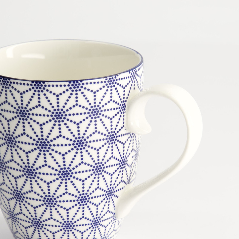 Mug en porcelaine motif étoile bleue style nippon avec anse arrondie