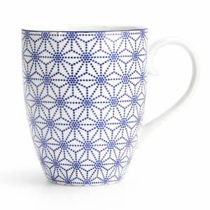 Tazza in porcellana motivo stella blu stile nippon con manico ergonomico