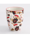 Mug en céramique motifs chats porte-bonheur et sushis 380 ml bordure rouge