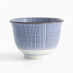 Porzellanbecher mit blauem Karomuster, 190 ml, grifflos