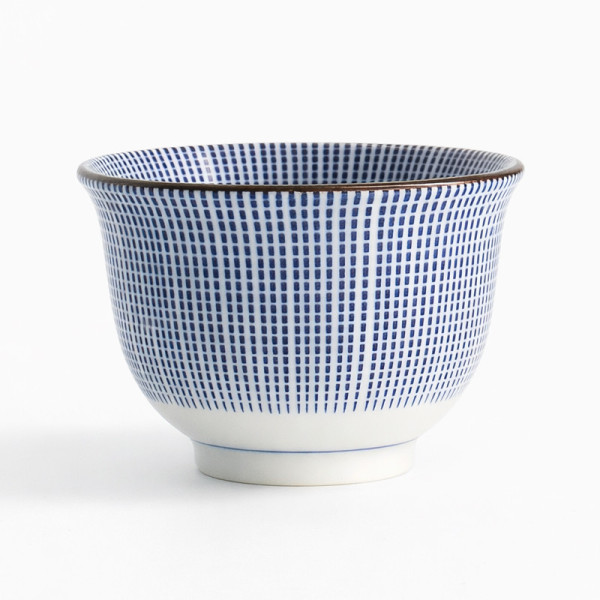 Porcelain cup with blue grid motif, 190 ml capacity, no handle