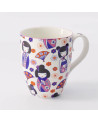 Ceramic mug decorated with Maiko dolls and colorful flowers, 380 ml capacity