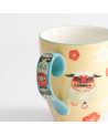 Tazza in ceramica con manico blu motivi daruma e volto giapponese tradizionale rosso e nero
