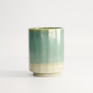 Himmelblau-Beige Keramiktasse, 30 cl Fassungsvermögen, elegantes geriffeltes Design