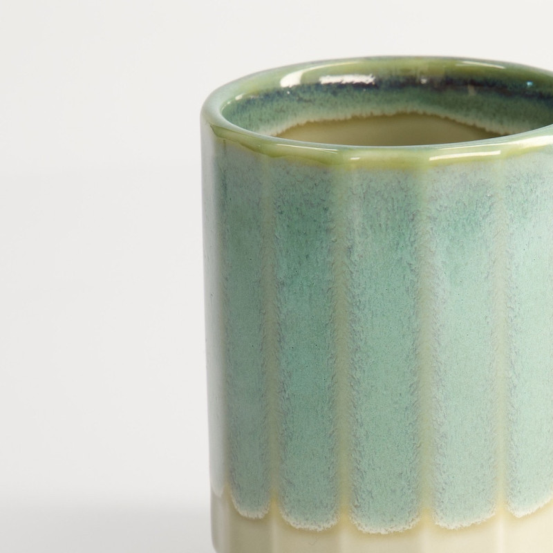 Sky blue and beige ceramic cup 30cl capacity glossy finish