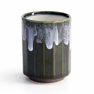 Green ceramic cup with white drip glaze effect 30 cl capacity