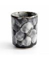 Tetsu-Tasse 30 cl aus schwarzer Keramik mit nuancierten grauen Motiven für Tee oder Kräutertee