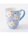 Blaue Tasse mit ergonomischem Griff, verziert mit niedlichen Glückskatzen im Kawaii-Stil, Fassungsvermögen 380 ml