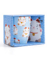 Mug bleu motifs chat porte-bonheur kawaii 380ml emballage Tokyo Design Studio