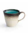 Keramiktasse mit Farbverlauf Beige-Schwarz, blauem Innenglasur und ergonomischem Henkel