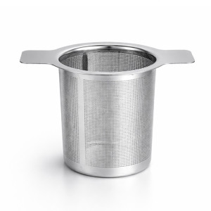 Stainless steel tea infuser with fine mesh and flat handle for easy brewing