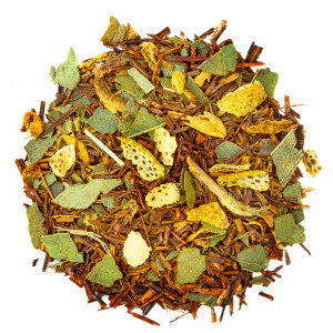 Mischung aus Rooibos, Orange, Eukalyptus, Blättern und Zitrusschalen, natürliche Infusion