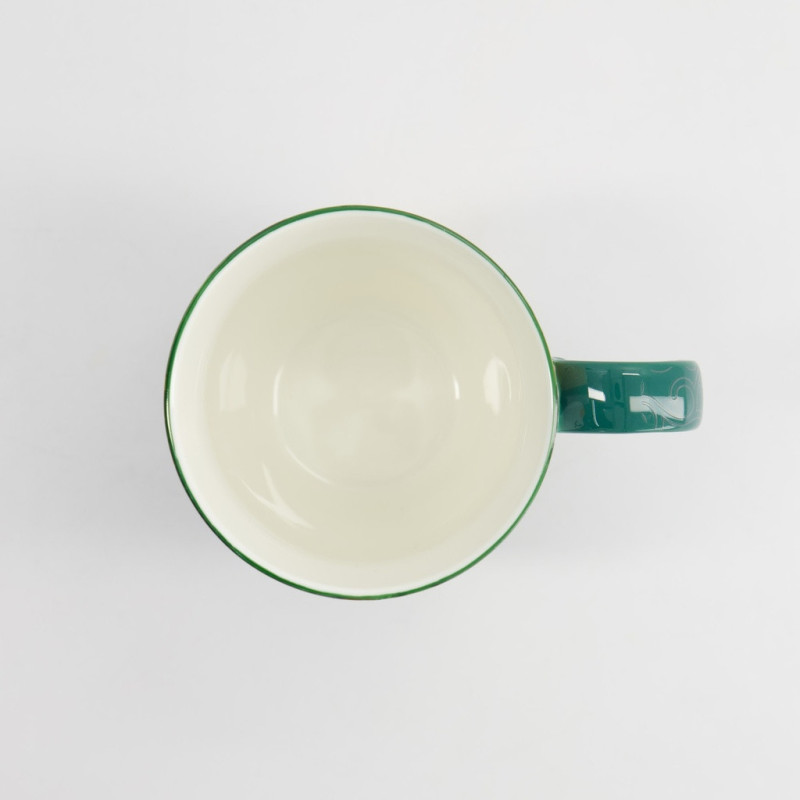 Mug vert intérieur blanc avec anse décorée collection Shiba & Friends Thés & Traditions