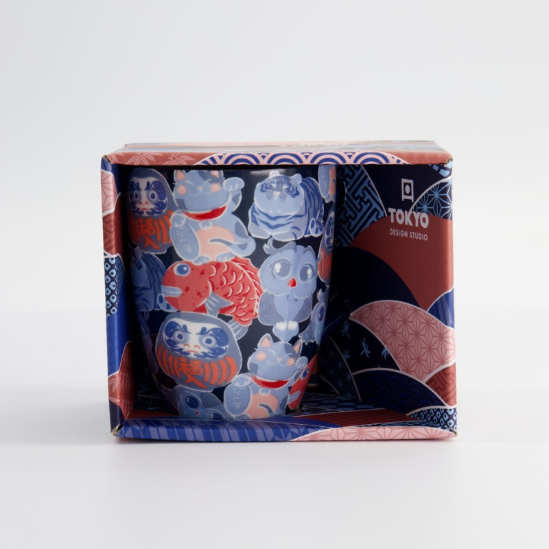 Mug Kawaii Lucky Daruma motifs japonais chanceux dans coffret Tokyo Design Studio