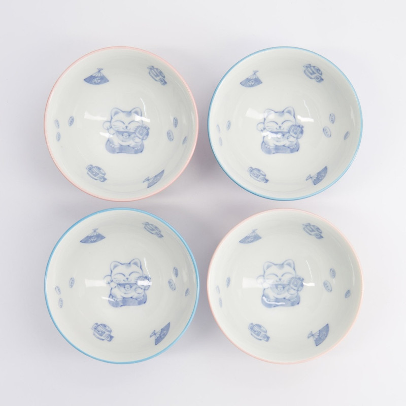 Kawaii Lucky Cat Blue/Pink Ricebowl