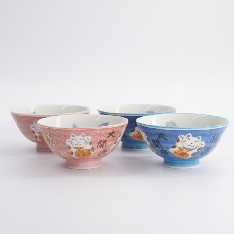 Kawaii Lucky Cat Blue/Pink Ricebowl