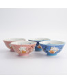 Bol à riz en céramique bleu et rose avec motif chat porte-bonheur kawaii