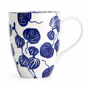 Mug en porcelaine décor feuilles de lierre bleu style japonais avec anse ergonomique