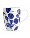 Mug en porcelaine décor feuilles de lierre bleu style japonais avec anse ergonomique