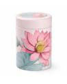 Boîte cylindrique rose décorée d'une fleur de lotus pour thé Padma Thés & Traditions